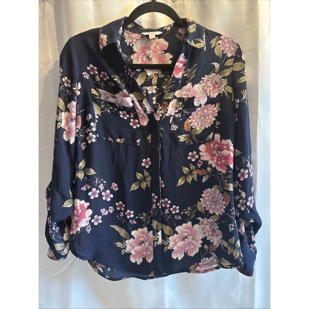 Beautiful Candie's Womens XS Navy‎ Blue and Pink Floral Blouse
